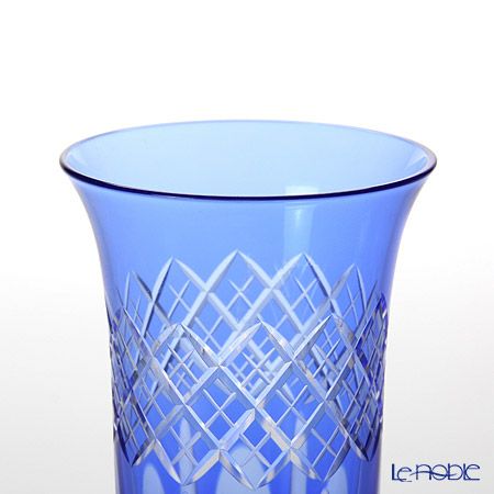 【伝統工芸】田島硝子 江戸切子 映見重ね矢来紋 一口ビール ペア 金赤／ルリ（ブルー） TG08-09-2 【木箱入】