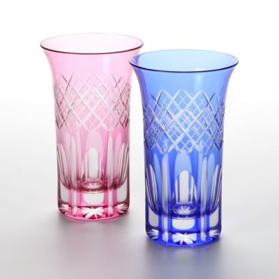 伝統工芸】田島硝子 江戸切子 葡萄切子 一口ビール 紫 TG98-05-1V