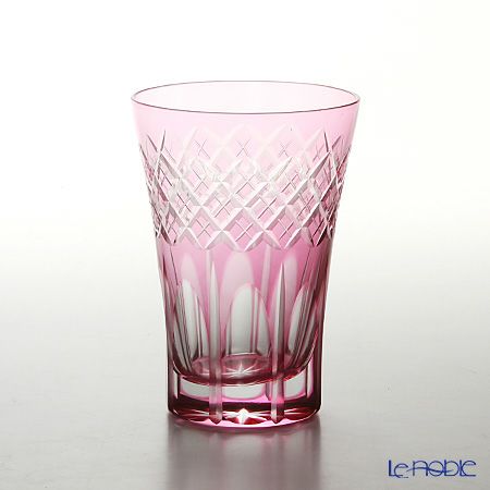 【伝統工芸】田島硝子 江戸切子 映見重ね矢来紋 タンブラー ペア 金赤／ルリ（ブルー） TG08-17-2 【木箱入】