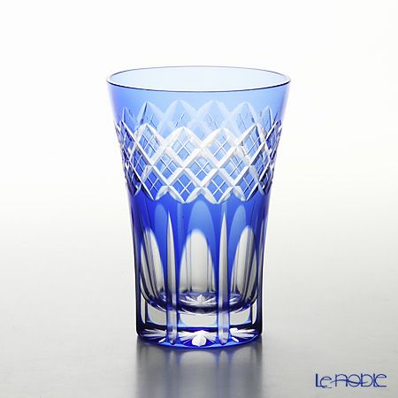 【伝統工芸】田島硝子 江戸切子 映見重ね矢来紋 タンブラー ペア 金赤／ルリ（ブルー） TG08-17-2 【木箱入】