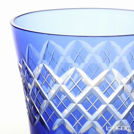 【伝統工芸】田島硝子 江戸切子 映見重ね矢来紋 タンブラー ペア 金赤／ルリ（ブルー） TG08-17-2 【木箱入】