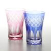 【伝統工芸】田島硝子 江戸切子 映見重ね矢来紋 タンブラー ペア 金赤／ルリ（ブルー） TG08-17-2 【木箱入】