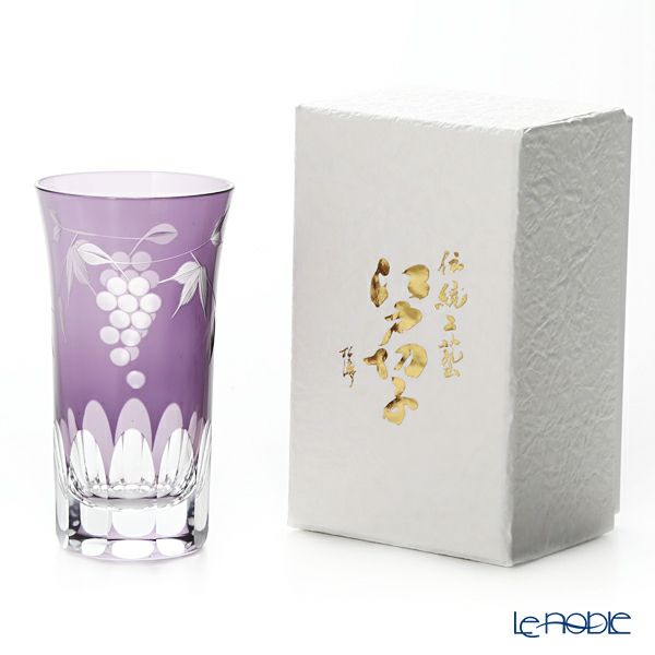 【伝統工芸】田島硝子 江戸切子 葡萄切子 一口ビール 紫 TG98-05-1V 120ml 化粧箱入