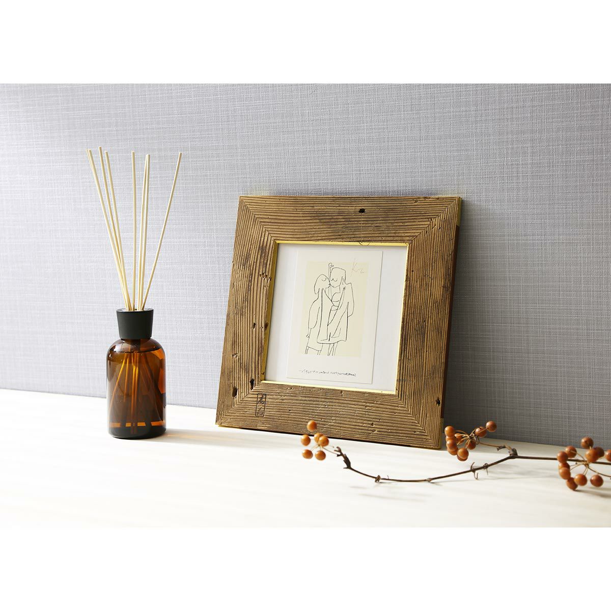 【1点物】高野竹工 金閣寺古材 額縁フレーム／アートフレーム 小-A 十牛図版画付 27×27cm