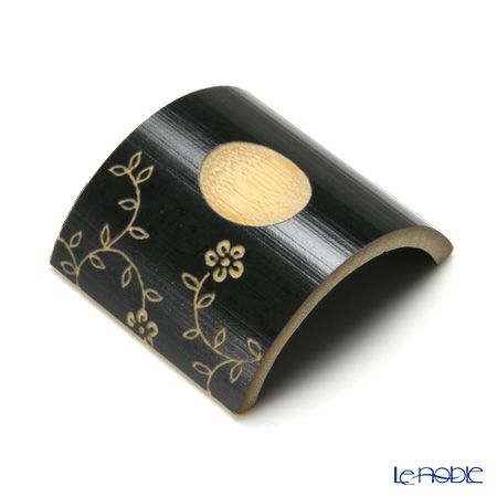 高野竹工 手彫り箸置 5個セット 黒 花