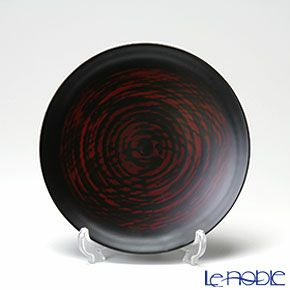 【伝統工芸】輪島塗 外黒内曙研出 高脚浅皿 B-9-1