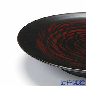 【伝統工芸】輪島塗 外黒内曙研出 高脚浅皿 B-9-1