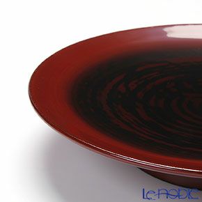 【伝統工芸】輪島塗 外銀朱内曙研出 高脚浅皿 B-9-2