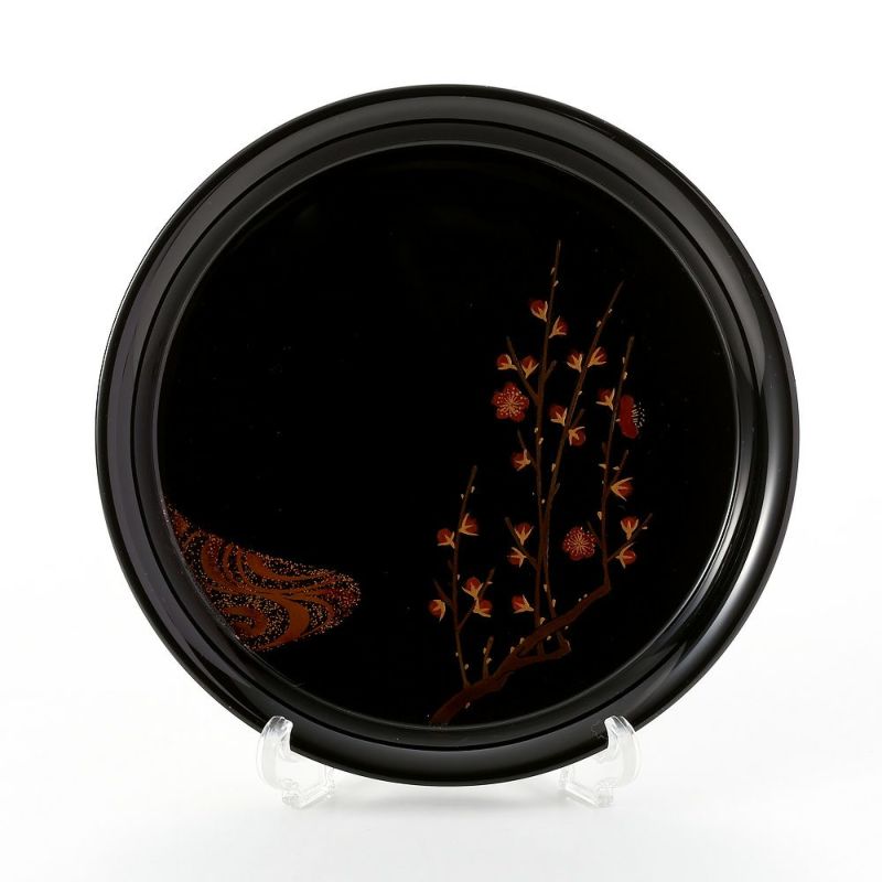 【伝統工芸】輪島塗 プレート／コースター 紅白梅 浦出稲舟氏作品