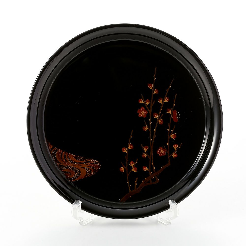 【伝統工芸】輪島塗 プレート／コースター 紅白梅 浦出稲舟氏作品