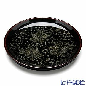 【伝統工芸】輪島塗 菊唐草沈金 銘々皿