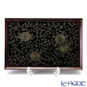 【伝統工芸】輪島塗 菊唐草沈金 点心盆（長方形）