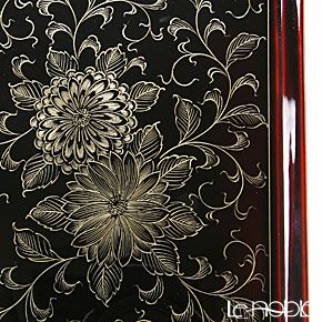 【伝統工芸】輪島塗 菊唐草沈金 点心盆（長方形）