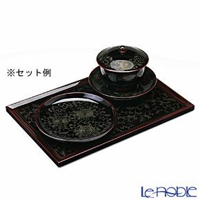 【伝統工芸】輪島塗 菊唐草沈金 点心盆（長方形）