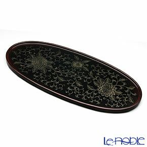 【伝統工芸】輪島塗 菊唐草沈金 茶受盆（オーバル）