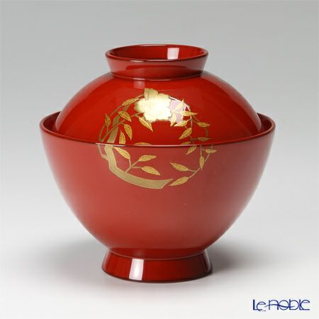 【伝統工芸】輪島塗 花の丸蒔絵 飯椀（朱）