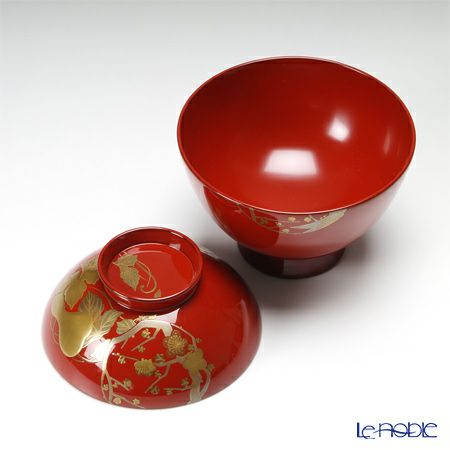 【伝統工芸】輪島塗 花の丸蒔絵 飯椀（朱）