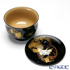 【伝統工芸】輪島塗 花の丸蒔絵 蓋付湯呑 5客組み