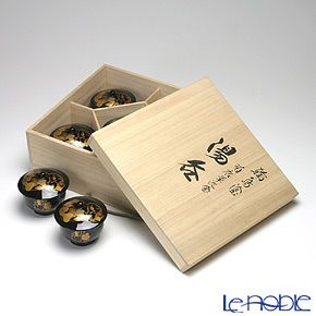 【伝統工芸】輪島塗 花の丸蒔絵 蓋付湯呑 5客組み