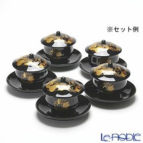 【伝統工芸】輪島塗 花の丸蒔絵 蓋付湯呑 5客組み