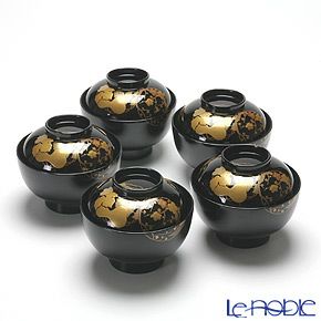 【伝統工芸】輪島塗 花の丸蒔絵 吸物椀 5客組み