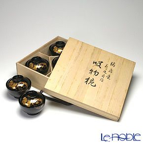 【伝統工芸】輪島塗 花の丸蒔絵 吸物椀 5客組み