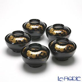 美品】輪島塗 吹寄せ蒔絵 煮物椀 5客 雑煮椀/大椀 漆器/食器