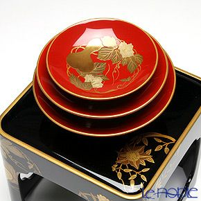 【伝統工芸】輪島塗 花の丸蒔絵 三つ組屠蘇器