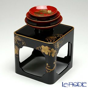 【伝統工芸】輪島塗 花の丸蒔絵 三つ組屠蘇器