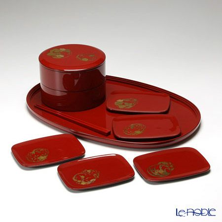 【伝統工芸】輪島塗 花の丸蒔絵 おもてなしセット 赤