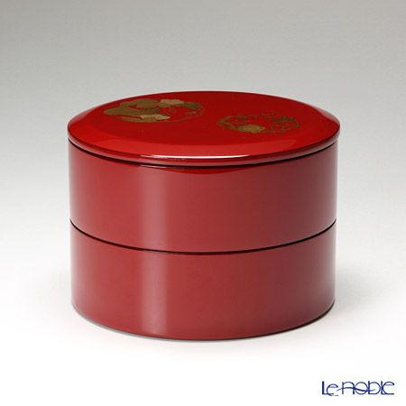 【伝統工芸】輪島塗 花の丸蒔絵 丸重2段 赤