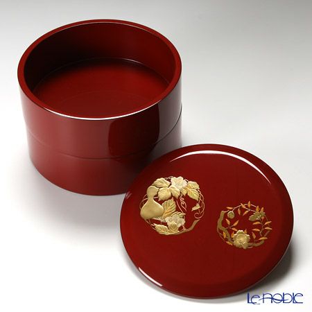 【伝統工芸】輪島塗 花の丸蒔絵 丸重2段 赤