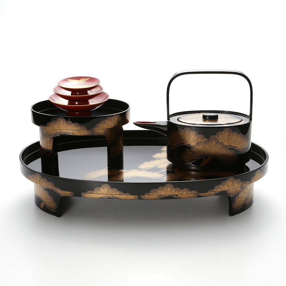 【伝統工芸】輪島塗 老松 三ツ組屠蘇（とそ）器 蒔絵師：田崎昭一郎氏作