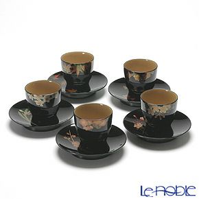 【伝統工芸】輪島塗 草花絵変り蒔絵 湯のみ揃え 5客組み（5柄）