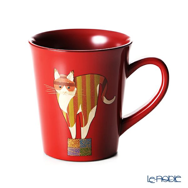 【伝統工芸】輪島塗 マグカップ ネコ 赤 蒔絵師：田中貴司