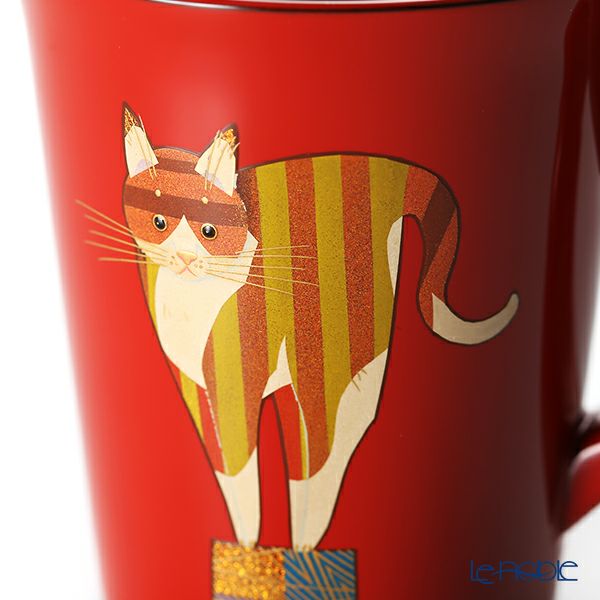 【伝統工芸】輪島塗 マグカップ ネコ 赤 蒔絵師：田中貴司