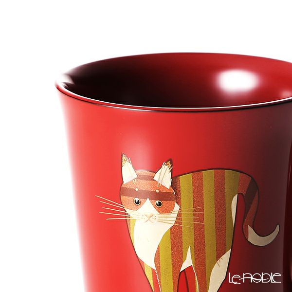 【伝統工芸】輪島塗 マグカップ ネコ 赤 蒔絵師：田中貴司