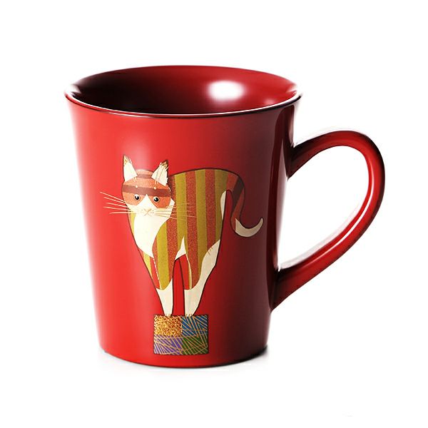 【伝統工芸】輪島塗 マグカップ ネコ 赤 蒔絵師：田中貴司