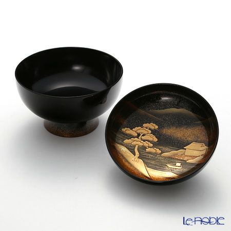 【伝統工芸】輪島塗 山水蒔絵 煮物椀 絵変わり 5客揃 松田良輝氏作