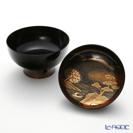 【伝統工芸】輪島塗 山水蒔絵 煮物椀 絵変わり 5客揃 松田良輝氏作