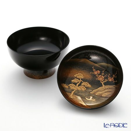 【伝統工芸】輪島塗 山水蒔絵 煮物椀 絵変わり 5客揃 松田良輝氏作