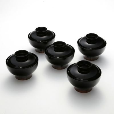 伝統工芸】輪島塗 山水蒔絵 煮物椀 絵変わり 5客揃 松田良輝氏作