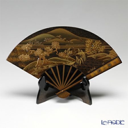 【伝統工芸】輪島塗 扇面型飾皿 山水