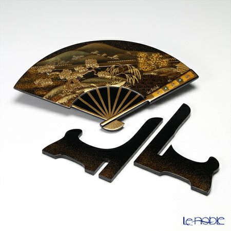 【伝統工芸】輪島塗 扇面型飾皿 山水