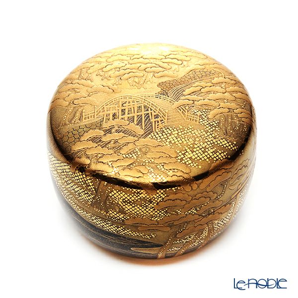 【1点物】【伝統工芸】輪島塗 茶道具 平棗 ひらなつめ 住吉蒔絵 塗師：参州 茶道裏千家15代目家元 鵬雲斎（千玄室）書付