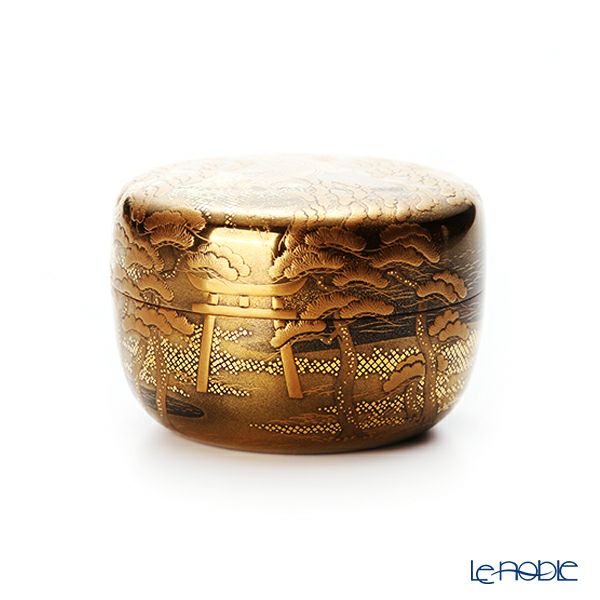 【1点物】【伝統工芸】輪島塗 茶道具 平棗 ひらなつめ 住吉蒔絵 塗師：参州 茶道裏千家15代目家元 鵬雲斎（千玄室）書付