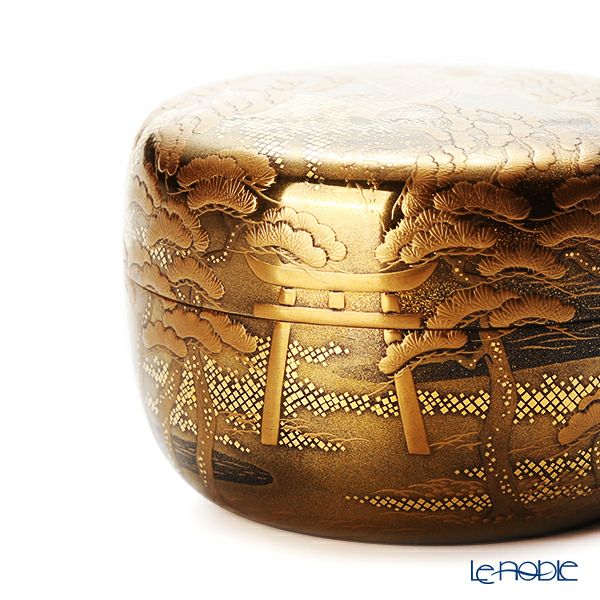 【1点物】【伝統工芸】輪島塗 茶道具 平棗 ひらなつめ 住吉蒔絵 塗師：参州 茶道裏千家15代目家元 鵬雲斎（千玄室）書付