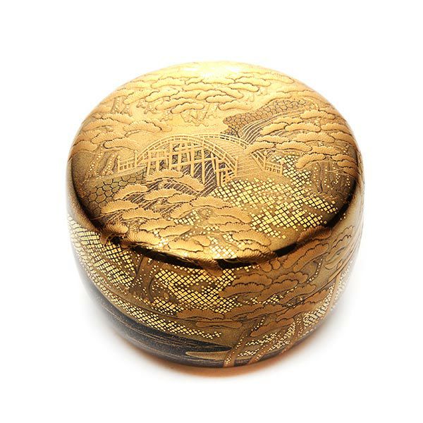 【1点物】【伝統工芸】輪島塗 茶道具 平棗 ひらなつめ 住吉蒔絵 塗師：参州 茶道裏千家15代目家元 鵬雲斎（千玄室）書付