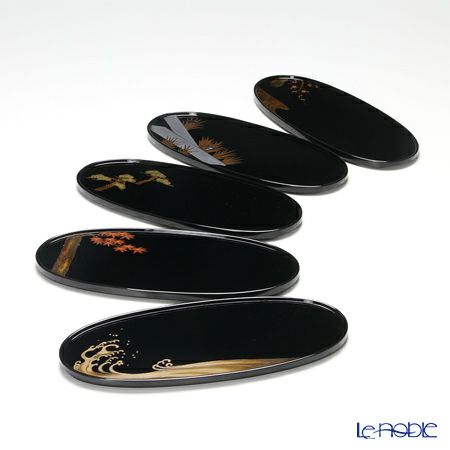 【伝統工芸】輪島塗 琳派絵変り蒔絵 茶受盆 5枚組み（5柄）