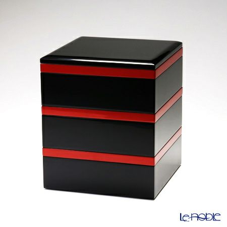 【伝統工芸】輪島塗 多用三段重 黒無地に朱